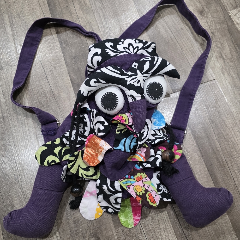 Vintage Boho Owl Purple Backpack Bag Kids Patchwork Floral Cottage Shabby Chic
